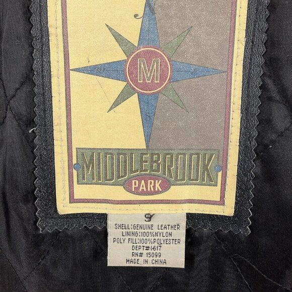 Middlebrook Park Jacket Men Small Black Leather Anorak Zip Retro Coat‎ Casual - Picture 7 of 14